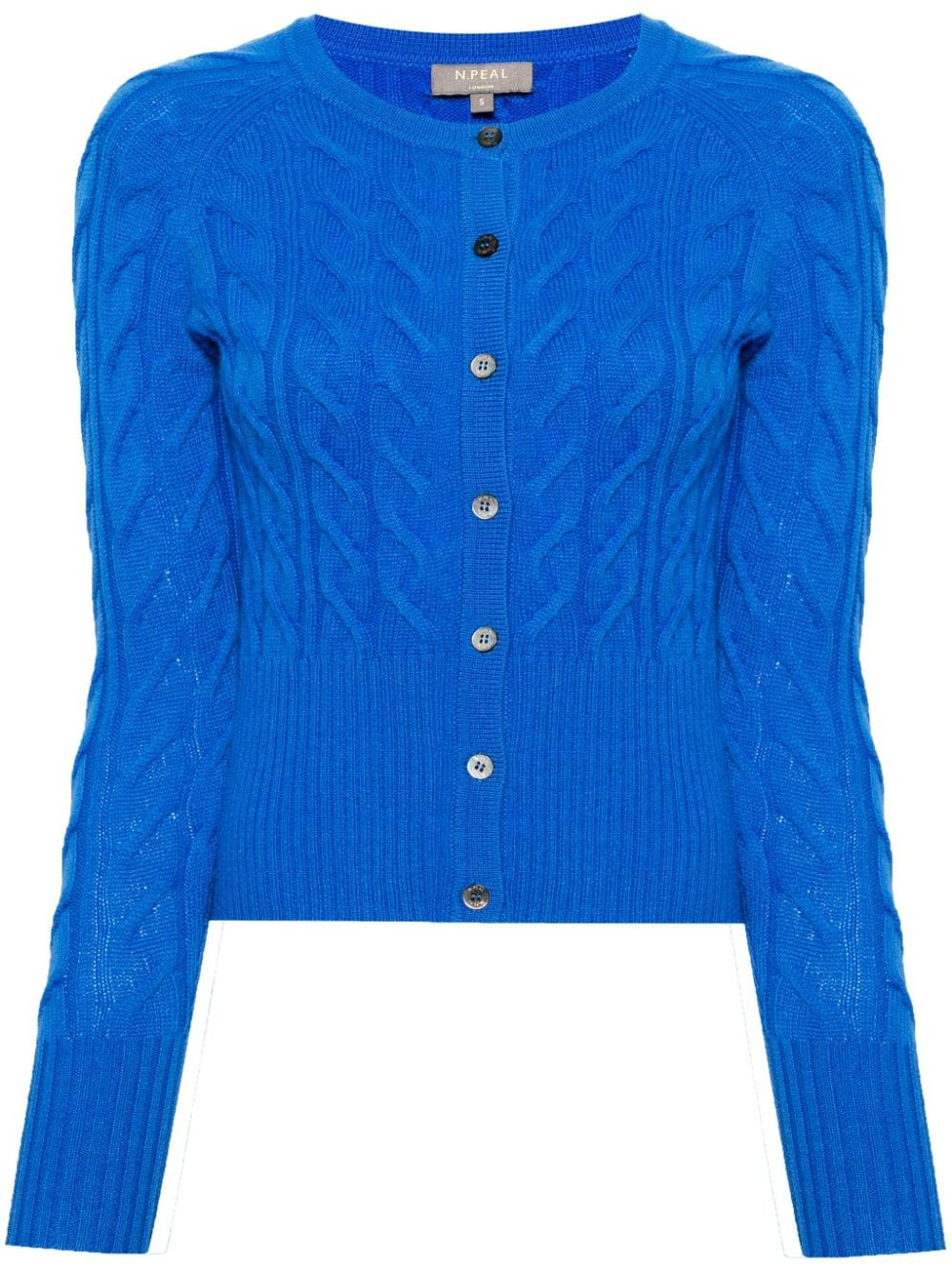 N.Peal Myla cable-knit cashmere cardigan - Blue | Farfetch Global