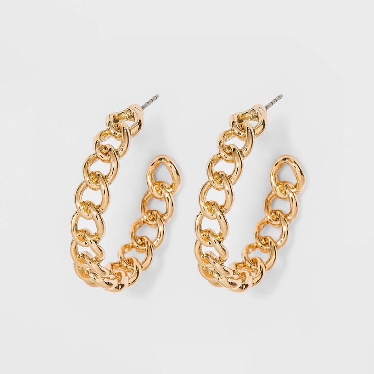 Frozen Chain Hoop Earrings - A New Day&#8482; Gold | Target