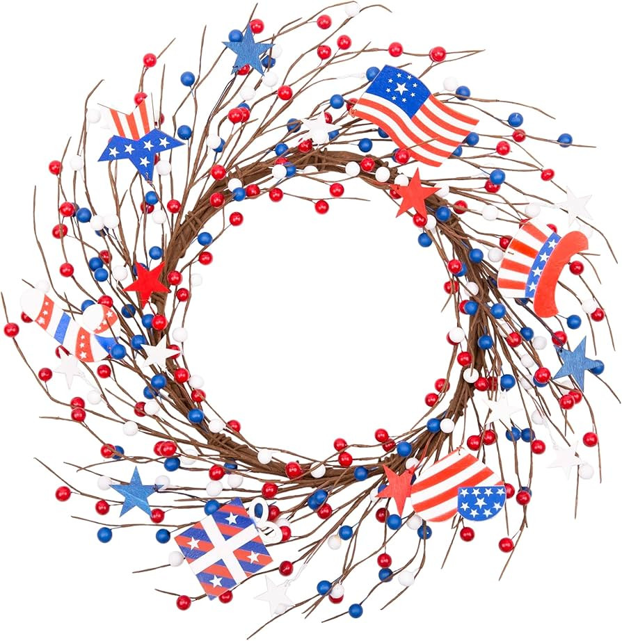Skrantun 18 Inch 4th of July Wreath Independent Day Wreath American Flag Wreath Memorial Day Wrea... | Amazon (US)