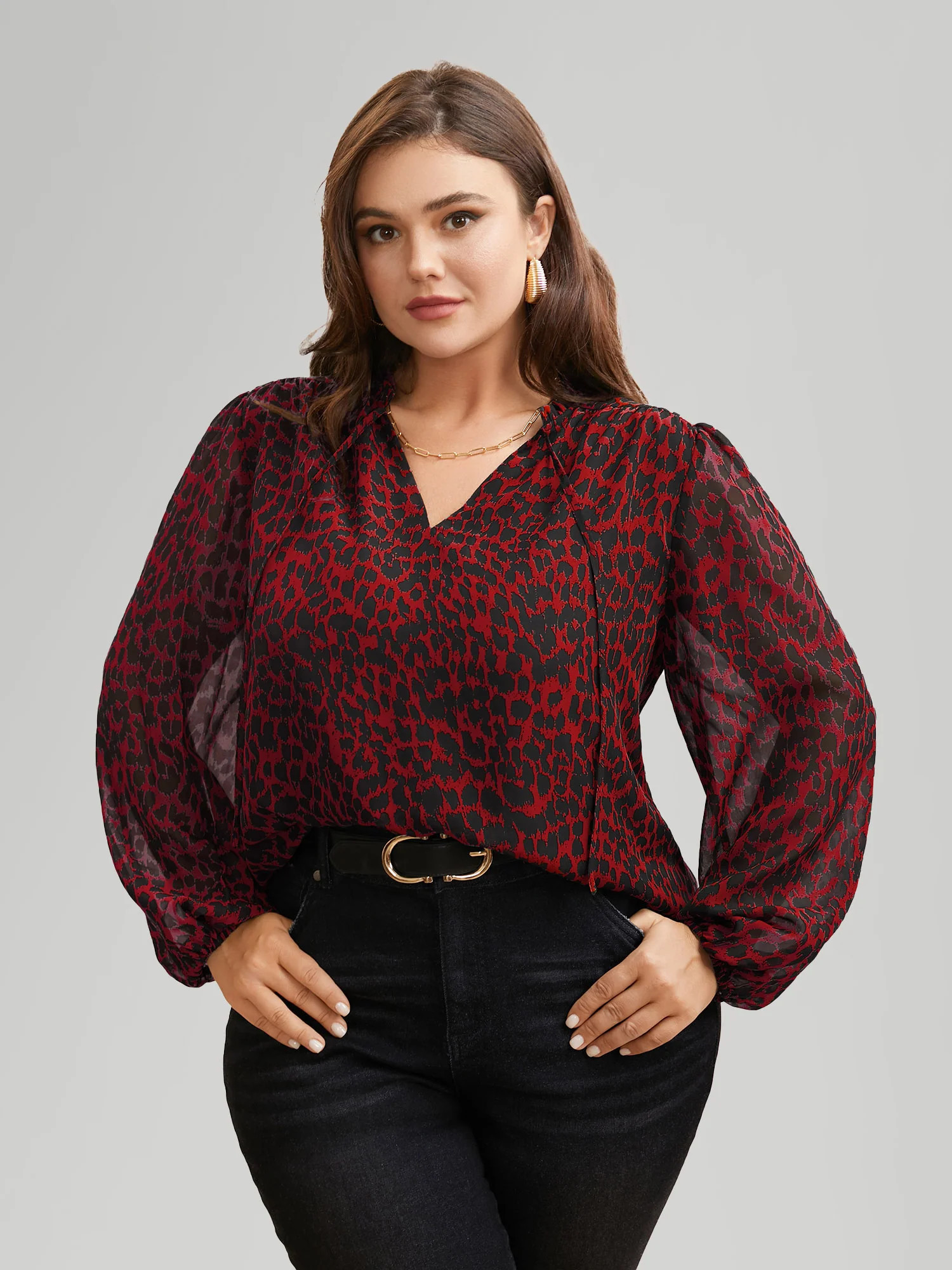 Leopard Print Tie Knot Lantern Sleeve Blouse | Bloomchic