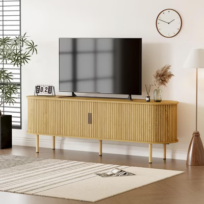 GustoWave Modern TV Console Table, 70.1" Entertainment Center with Storage & Sliding Door for Living Room, Bedroom, Office, Oak | Target
