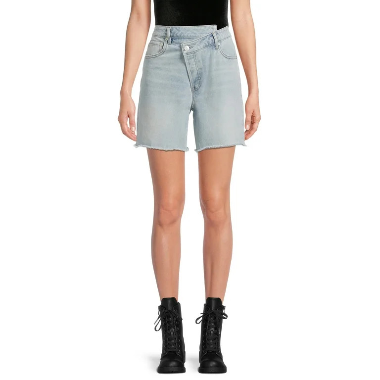 No Boundaries Juniors' High Rise Criss Cross Denim Shorts - Walmart.com | Walmart (US)