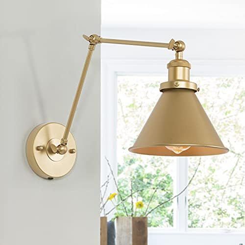 GEPOW Gold Wall Sconce Lighting, Plug in or Hardwired Swing Arm Wall Lamp, Adjustable Light Fixture  | Amazon (US)