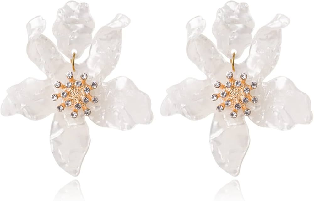Unique Bohemian Oversized Acrylic Resin Flower Dangle Drop Earrings Summer Retro Large Sparkly Ha... | Amazon (US)