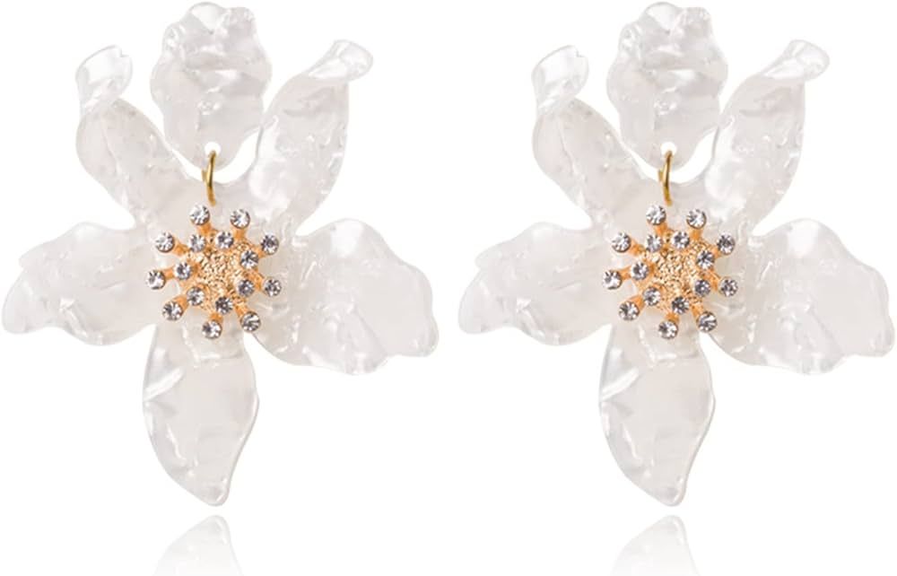 Unique Bohemian Oversized Acrylic Resin Flower Dangle Drop Earrings Summer Retro Large Sparkly Ha... | Amazon (US)