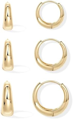 Inerney 14K Gold Plated Huggie Hoop Earrings for Women, Small Sterling Silver Earring Set Hypoall... | Amazon (US)