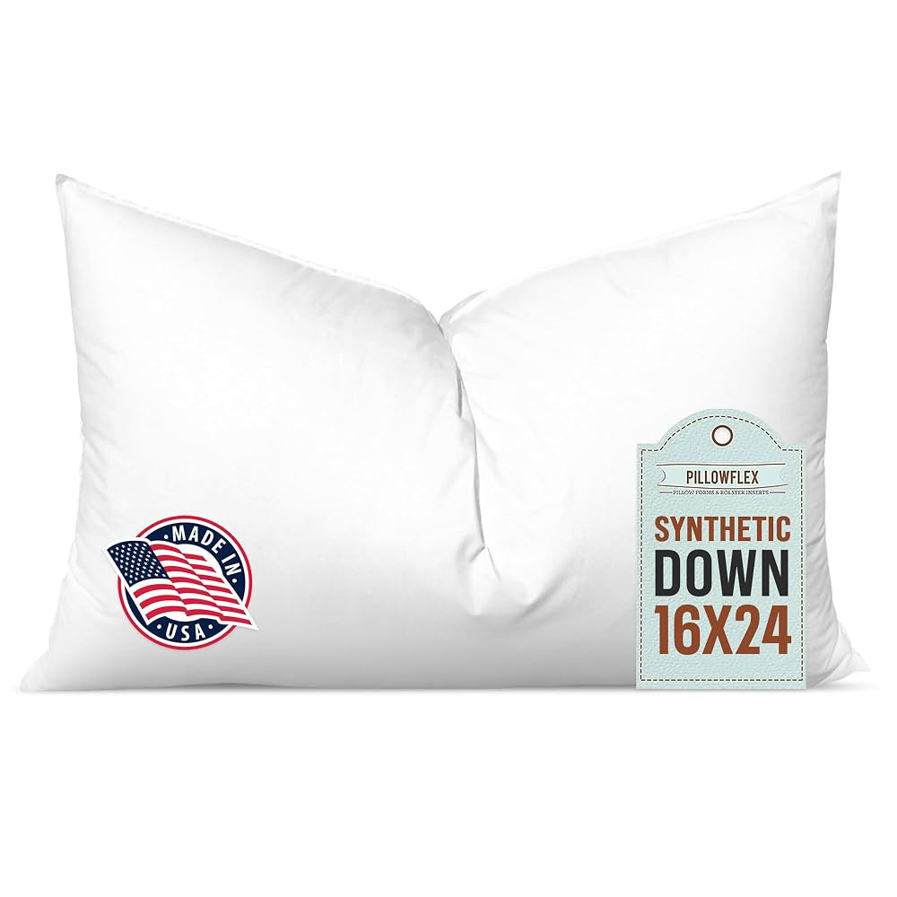 Pillowflex Synthetic Down Pillow Insert - 16x24 Down Alternative Pillow, Ultra Soft, Large Standa... | Amazon (US)