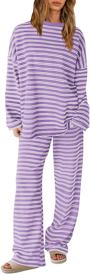 SENSERISE Womens Striped Lounge Set 2 Piece Outfit | Amazon (US)