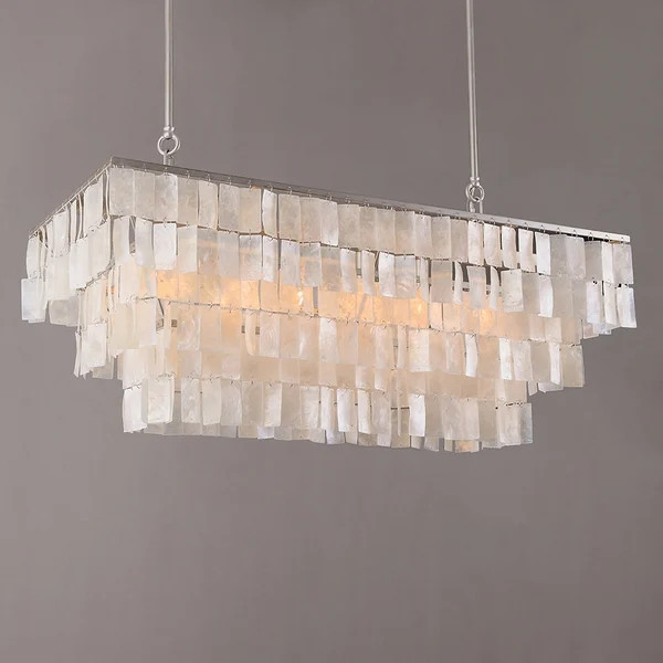 Elsa 6-Light Coastal Linear Shell Kitchen Island Light Capiz Tiered Pendant Light-Homary | Homary