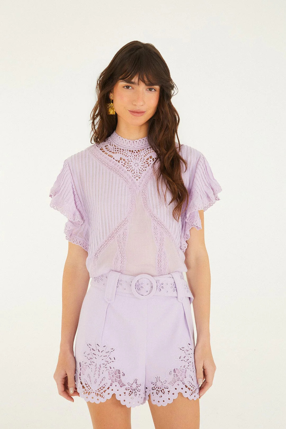 Lilac Lace Ruffled Organic Cotton Blouse | FARM Rio | FarmRio (US)