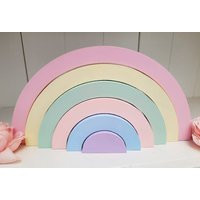 Personalised Wooden Freestanding Stacking Rainbow, Pastels, Nursery Decor, Girls Room, Shelfie | Etsy (US)