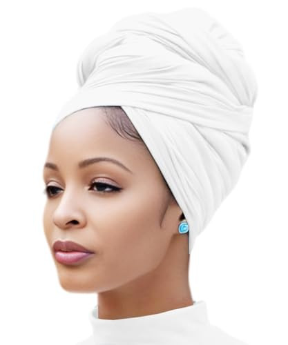 Nonbongoy Head Wraps for Black Women Stretch Headwraps Large Hair Wraps Hijab Scarves for Muslim Head Scarf Turban Headbands White | Amazon (US)