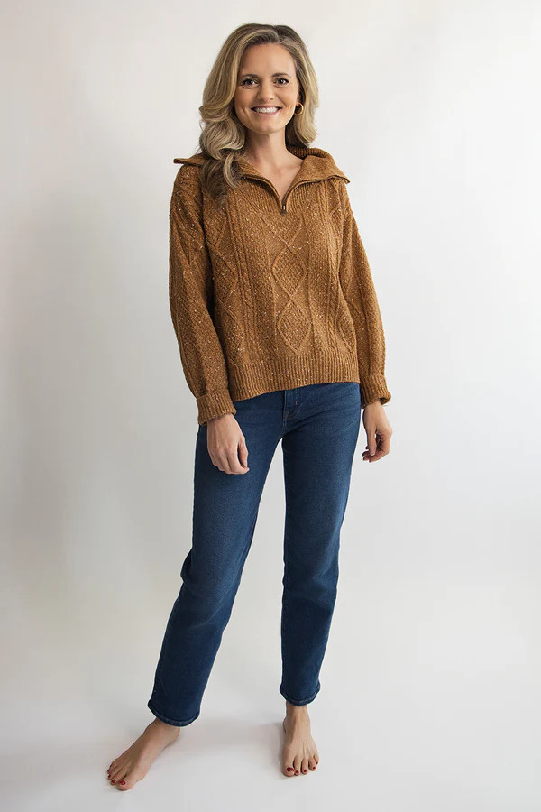 Mocha Cable Knit Half Zip Sweater | Edit No. 5 Boutique