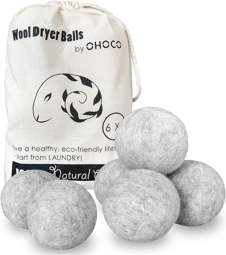 OHOCO Wool Dryer Balls 6 Pack XL, Organic Natural Wool for Laundry, Fabric Softening - Anti Stati... | Amazon (US)