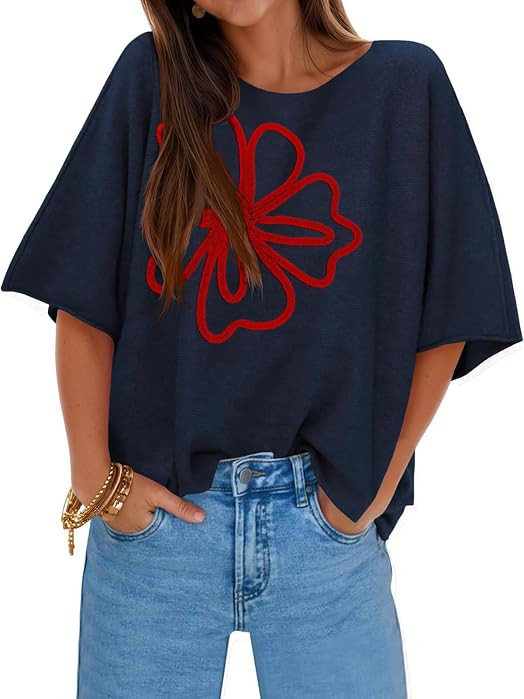 Cicy Bell Womens Oversized Short Sleeve Sweaters Tops Knit Fall Pullovers | Amazon (US)