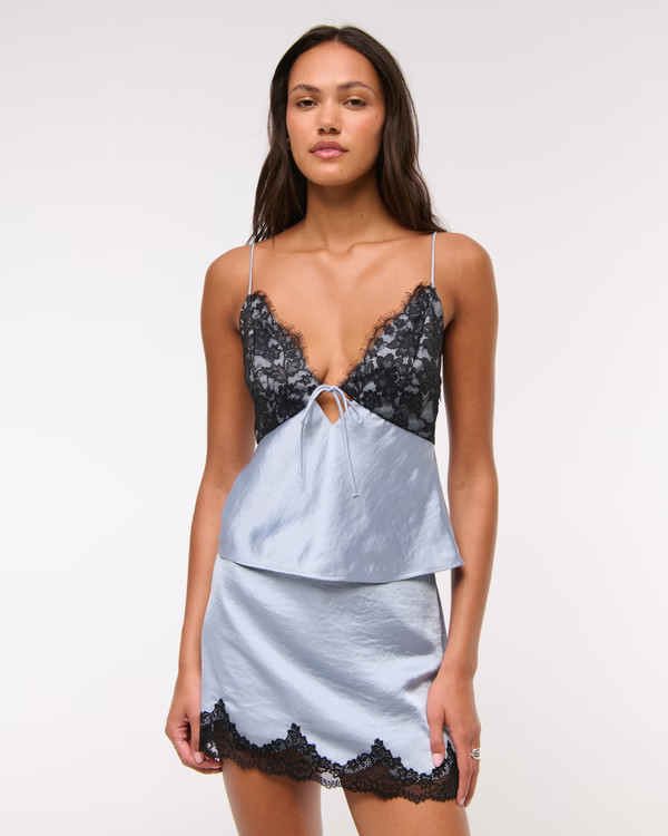 High Rise Lace & Satin Mini Skort | Abercrombie & Fitch (US)
