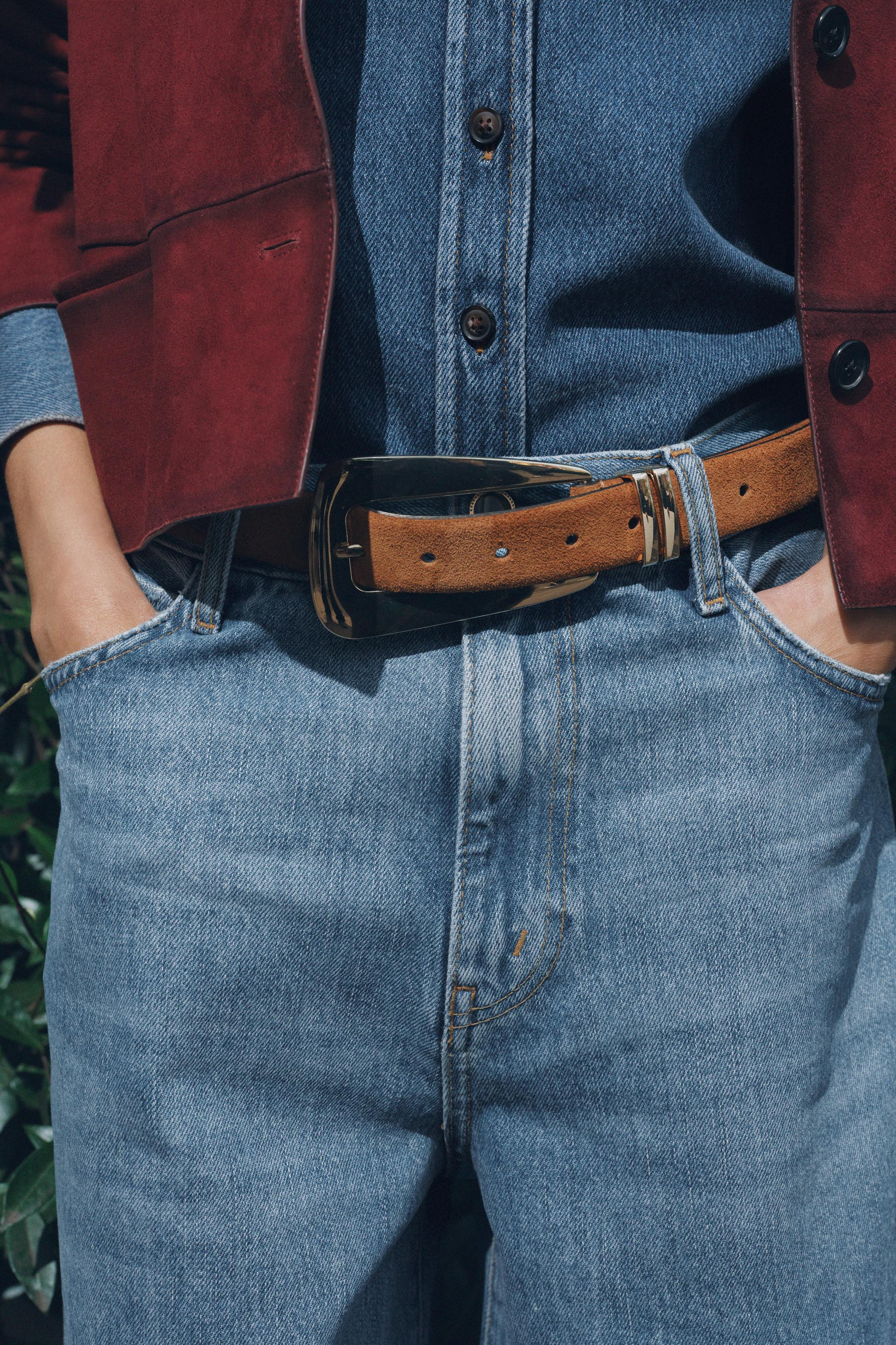 SPLIT LEATHER BELT WITH LARGE BUCKLE | Zara US