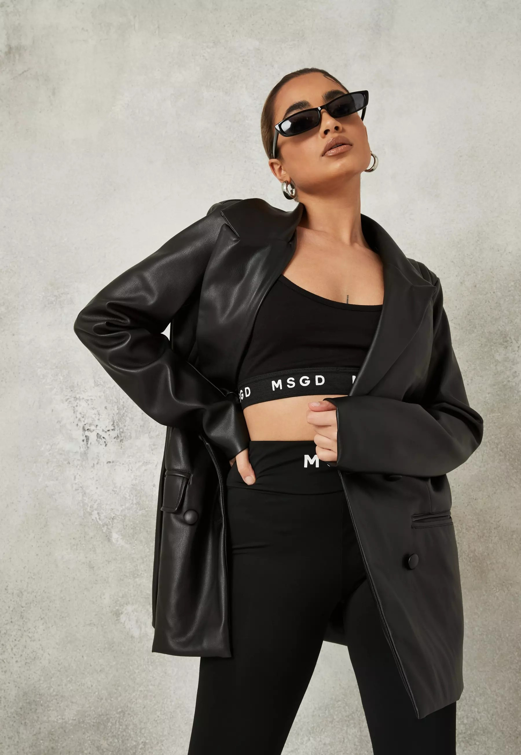 Petite Black Soft Faux Leather Oversized Blazer | Missguided (US & CA)