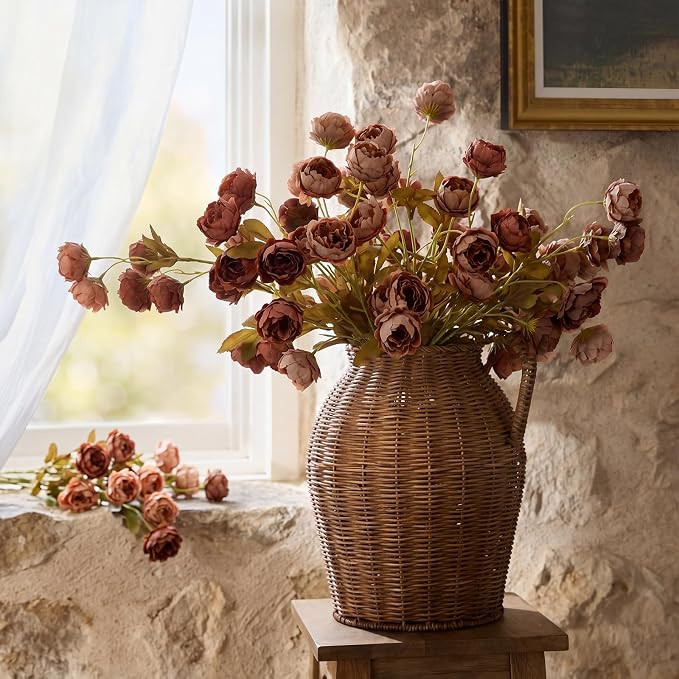 Yinder 8 Pcs Fall Artificial Peonies Stems, 26'' Faux Peony Branch Vintage Silk Flowers for Vase ... | Amazon (US)