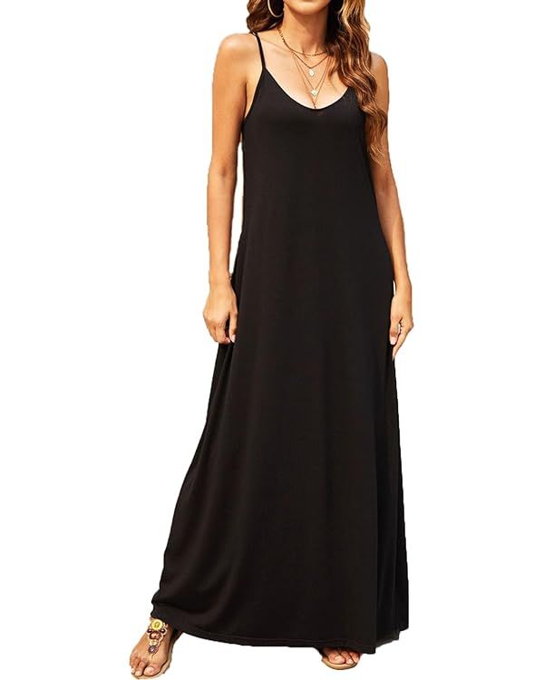 Supnier Women's Summer Maxi Dress Casual V-Neck Sleeveless Bohemian Spaghetti Strap Floral Long M... | Amazon (US)