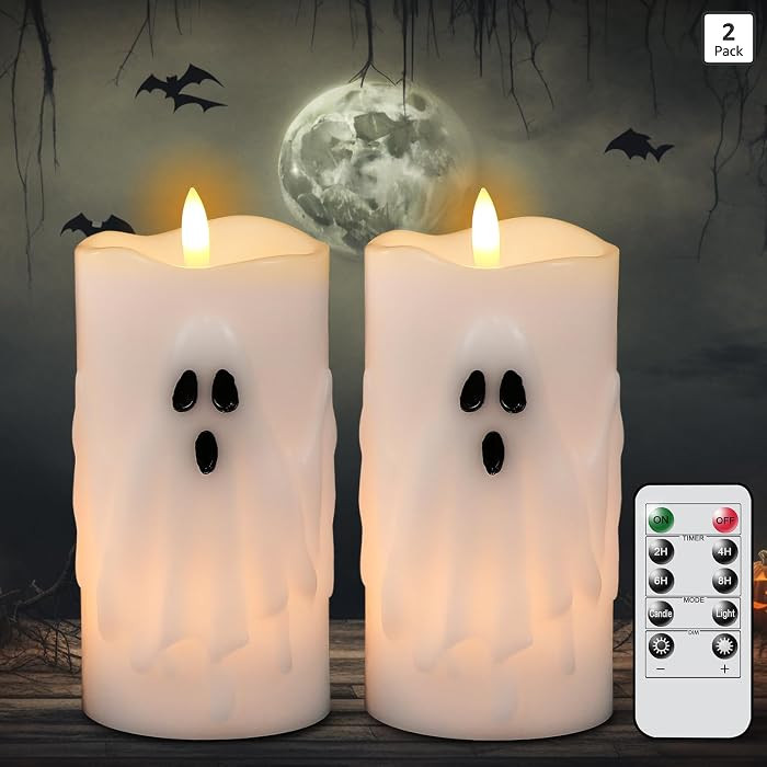 Eldnacele Spooky Ghost Halloween Flameless Candles Battery Operated with Remote & Timer Set of 2 ... | Amazon (US)