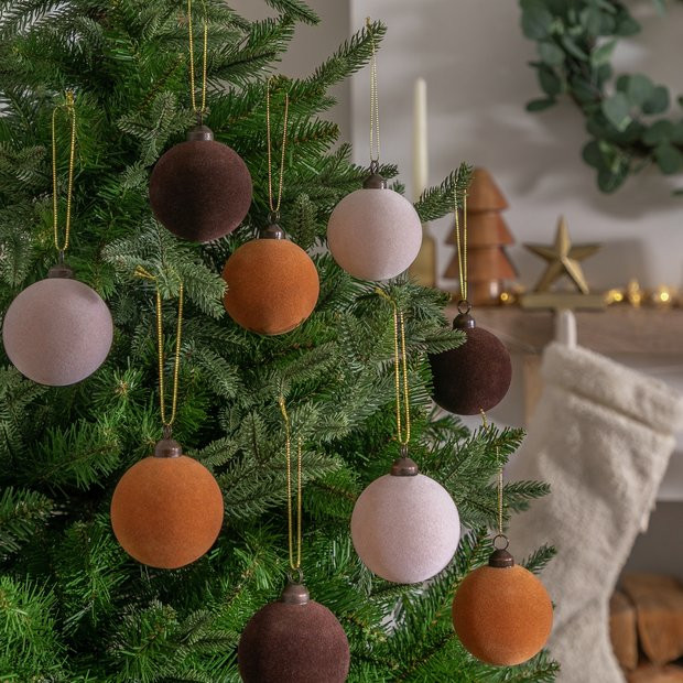 Habitat Pack of 12 Flock Christmas Baubles - Neutrals272/8359 | argos.co.uk