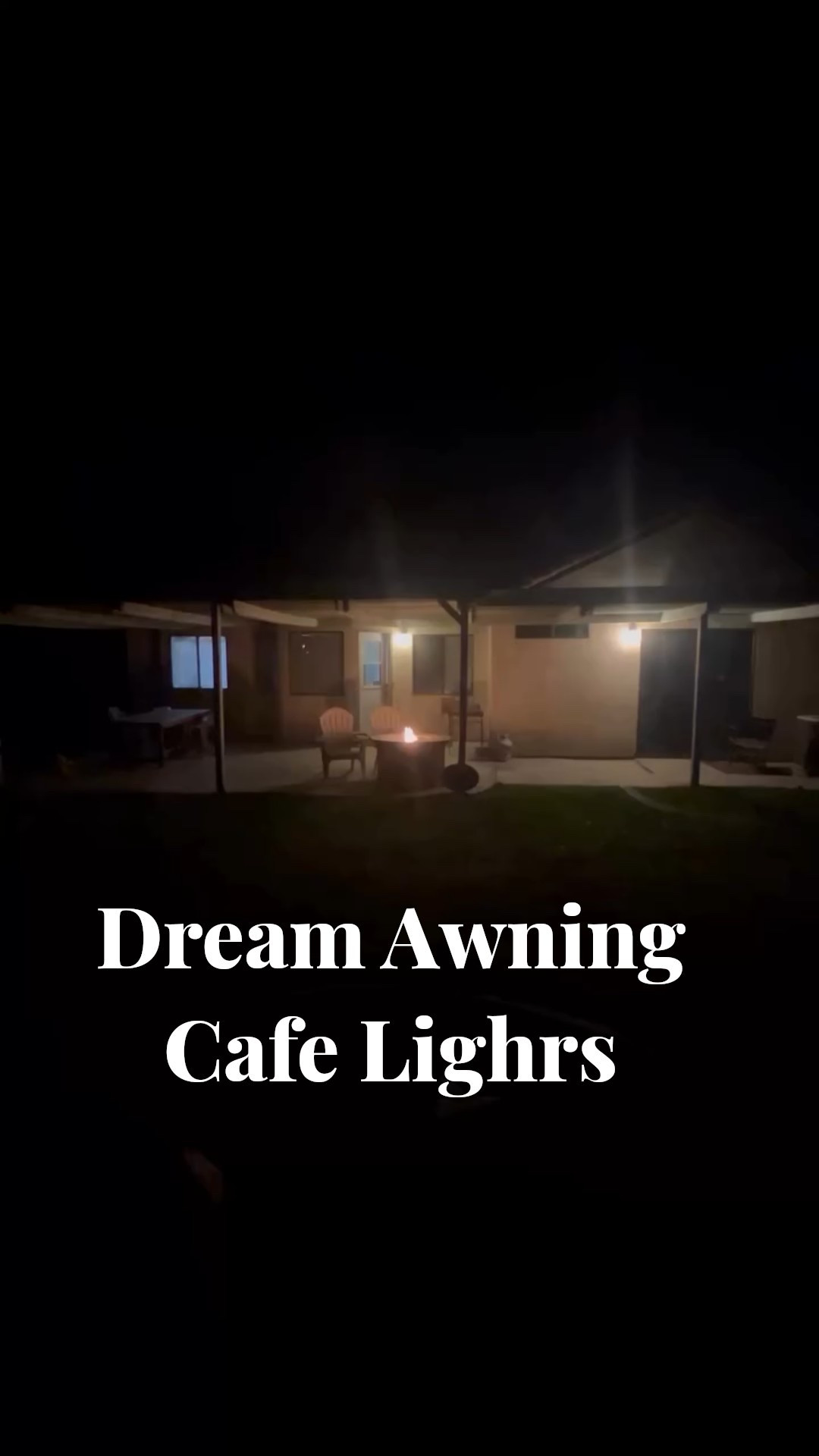 Dream come true! An awning with cafe lights on our patio. 