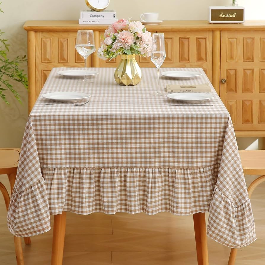 CNPYZH Taupe White Gingham Tablecloth Rectangular 120"x60" | Amazon (US)