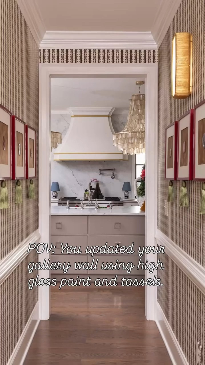 Note: my colorway of the wallpaper and tassels are no longer available. 

Every angle of our hallway is my favorite. When we added wallpaper to this hallway, I knew I wanted to change up the gallery wall but I didn’t want to fully replace it or incur the cost of reframing this many pieces of art. So, I painted the frames a high gloss deep red and added tassels to visually lengthen each frame and fill out the wall. When the walls were painted white, the all white space seemed to better balance the smaller frames but once the wallpaper was up it felt like it needed another decorative element.

I also tried a taupe colored tassel because I worried the green and red would give off Christmas vibes. While the taupe looked pretty, color is what makes my heart sing and the deep red with this shade of green give off my signature traditional with a twist vibes rather than classic Christmas. 

I am so happy with this hallway and how it turned out!

📷: @catwilbornephotography 
•
•
•
#housebeautiful #southernliving #myhousebeautiful #traditionalwithatwist #southernhome #traditionalhome #chinoiseriechic  #sodomino #southernhomemag #betterhomesandgardens #dominomag #bhgstylemaker #mytradhome #moderntraditional #southerncharm #southernstyle #interiorstylingideas #classicdecor #hgtvmagazine #hgtvhome #ighomes #interiordecoratingideas #stylishhomevibes #colormakesmehappy #bhgcolor #colorfuldecor #colorfulchristmas #gallerywall #gallerywalldecor #wallpaperdecor

#LTKHome #LTKStyleTip #LTKHoliday