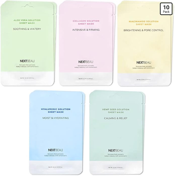 Solution Sheet Mask Variety Pack, 10 Count (5 Types x 2 Sheets), 0.74 fl oz Each, Korean Facial S... | Amazon (US)