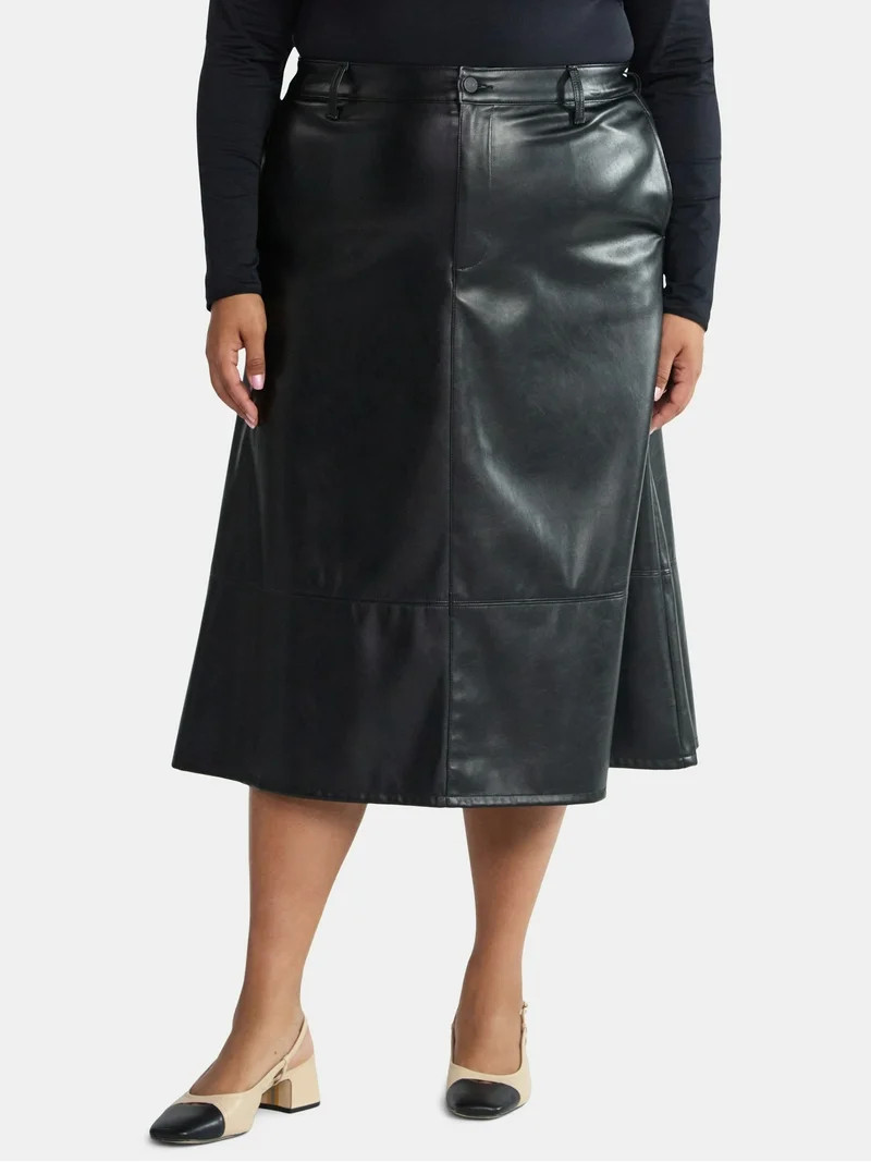 Terra & Sky Women's Plus Faux Leather Midi Skirt, Sizes 16W-26W | Walmart (US)