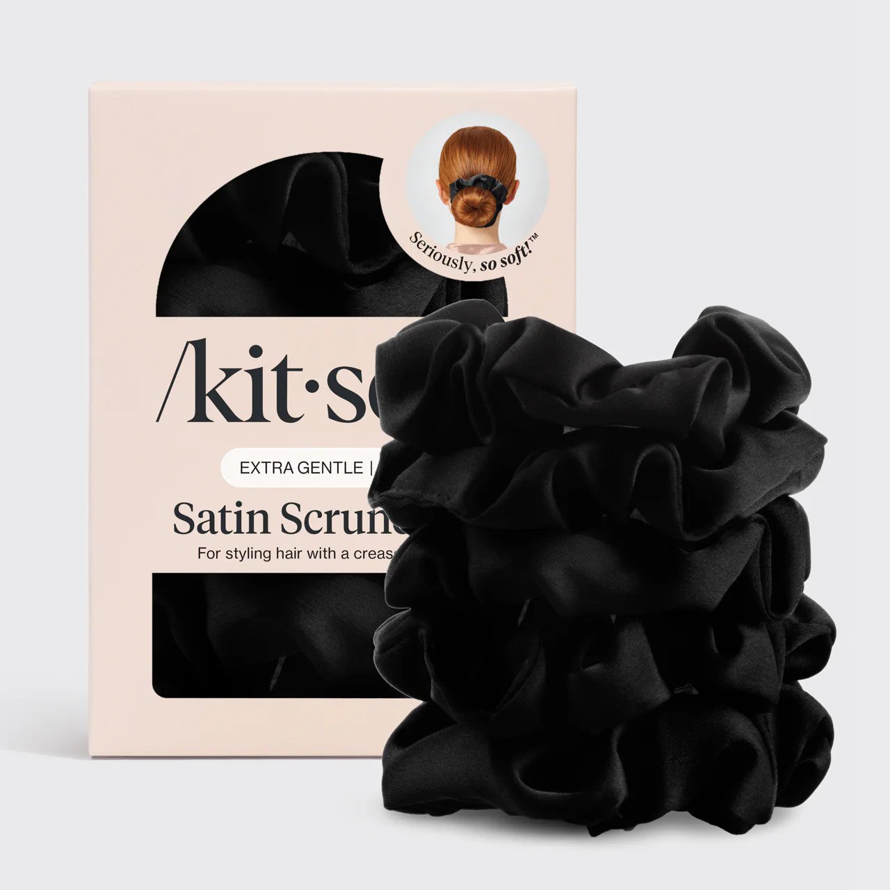 Black Satin Sleep Scrunchies 5pc Set | KITSCH | Kitsch
