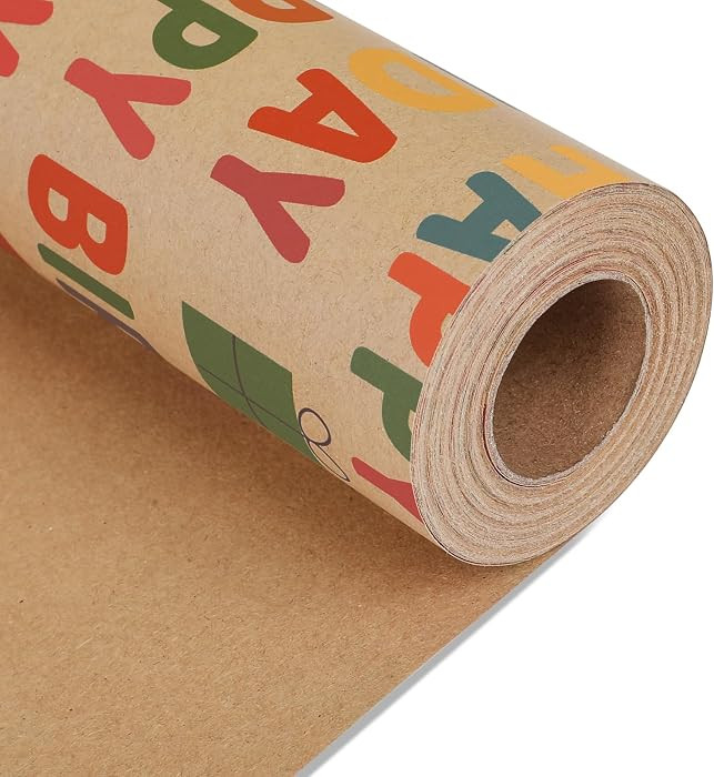 Birthday Wrapping Paper,Gift Wrapping Paper Roll,Kraft Wrapping Paper-17 inch X 32.8 Feet Per rol... | Amazon (US)