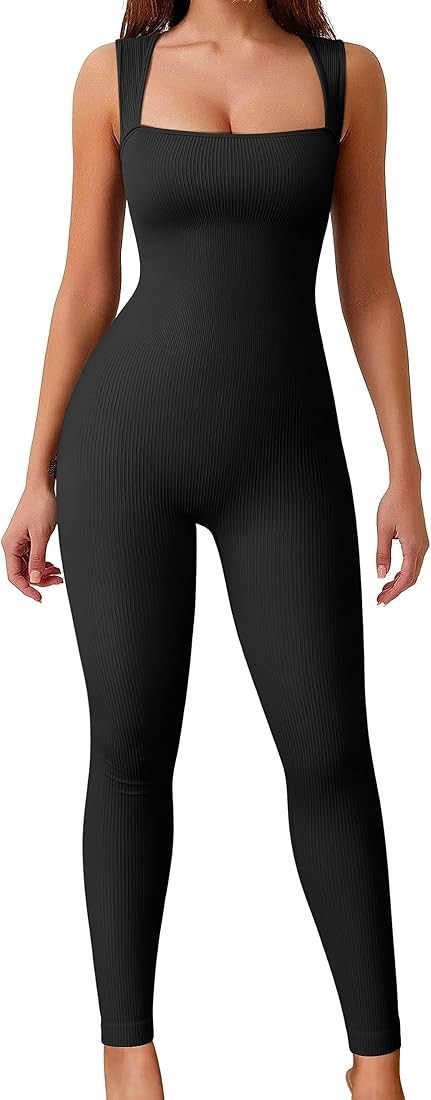 OQQ Women Yoga Jumpsuits Workout Ribbed Square Neck Sleeveless Tank Tops Exercise Jumpsuits | Amazon (US)