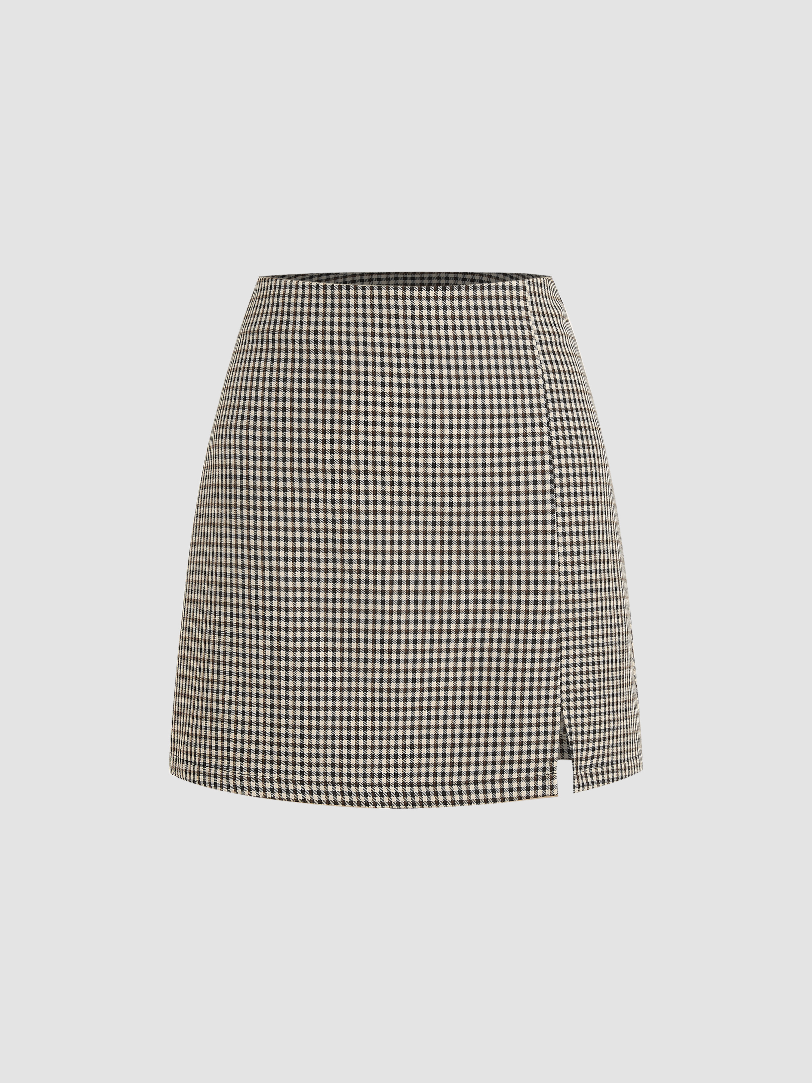 Woven Houndstooth High Waist Split Mini Skirt For School | Cider