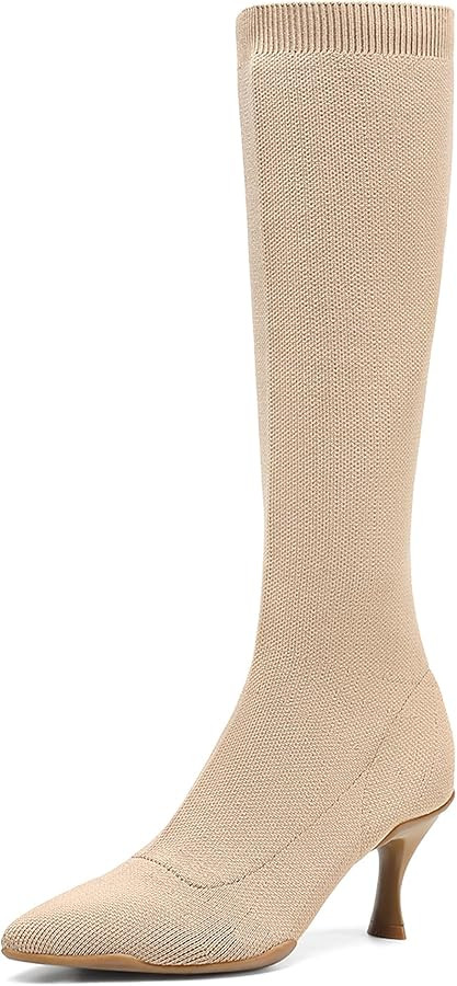 NEWBELLA Boots for Women Knee High 3 in Stiletto Heels Women's Knee-High Boots Pointed Toe Boots | Amazon (US)