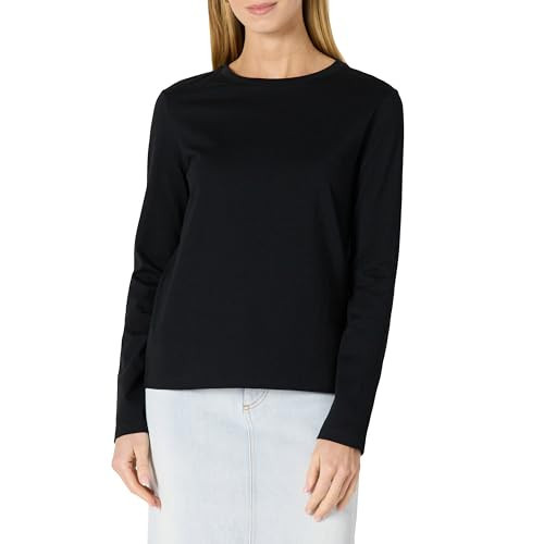 Amazon Essentials Women's 100% Cotton Regular-Fit Long-Sleeve Crewneck T-Shirt, Black, Medium | Amazon (US)