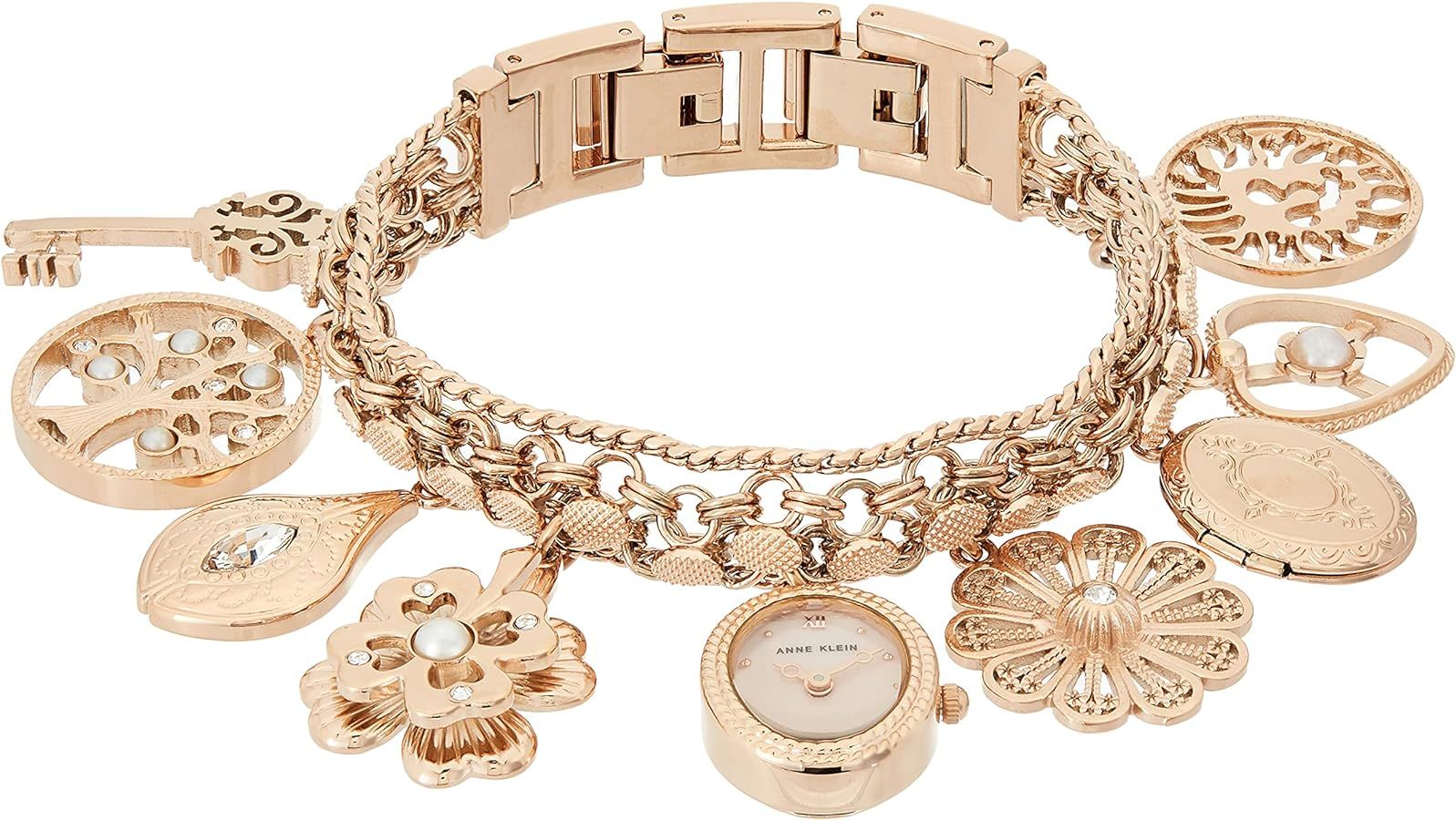 Anne Klein Women's Premium Crystal Accented Charm Bracelet Watch | Amazon (US)