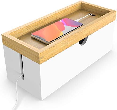 Bamboo Cable Management Box, Large Size 13.18x5.51x5.51 Inches Hider Cord Organizer Box Storage Hold | Amazon (US)