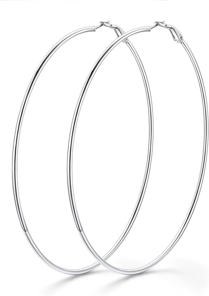 KeyStyle Big Large Hoop Earring for Women,Silver/Black/14K Gold Plated Hoop | Amazon (US)