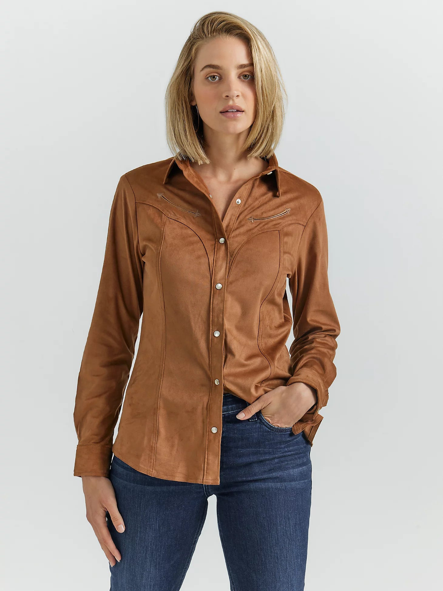 Women's Suede Rodeo Snap Shirt in Brown | The Southern Decorista