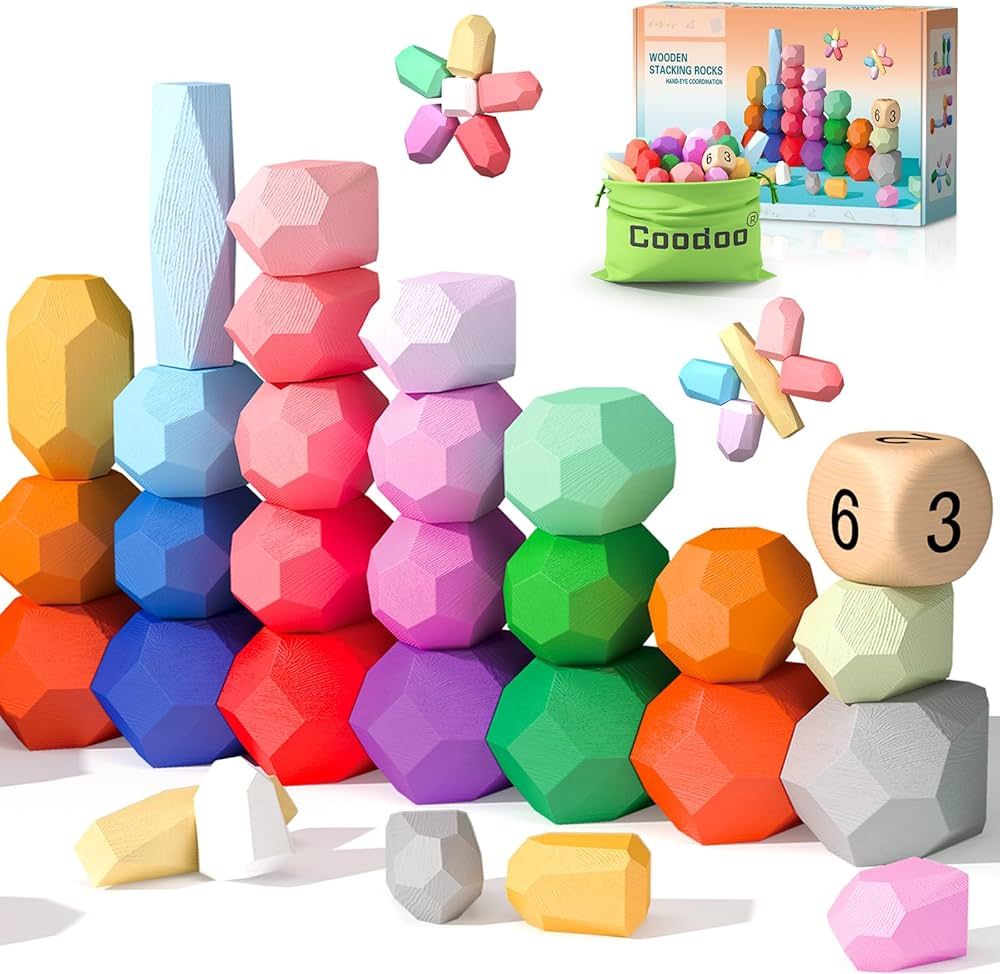 Amazon.com: Toddler Toys Wooden Stacking Rocks Big Dice Set, Preschool Learning Activities Classr... | Amazon (US)