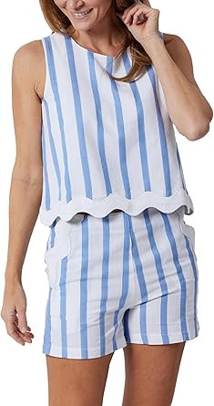 Summer 2 Piece Vacation Lounge Sets Beach Outfits for Women Linen Ric Rac Suit Cropped Tank Tops ... | Amazon (US)