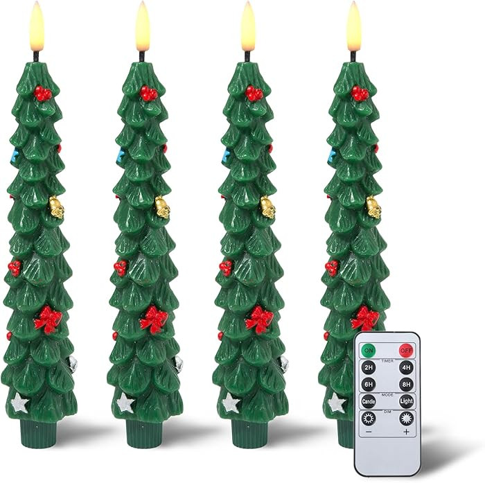 Flameless LED Christmas Tree Candles, 4 Pack – Battery Operated Holiday Decor with Realistic Tr... | Amazon (US)