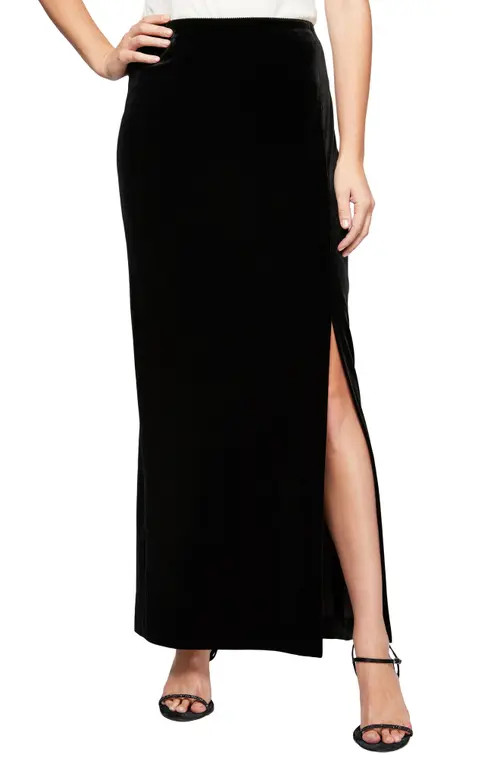 Alex Evenings Side Slit Velvet Maxi Skirt in Black at Nordstrom, Size Large | Nordstrom