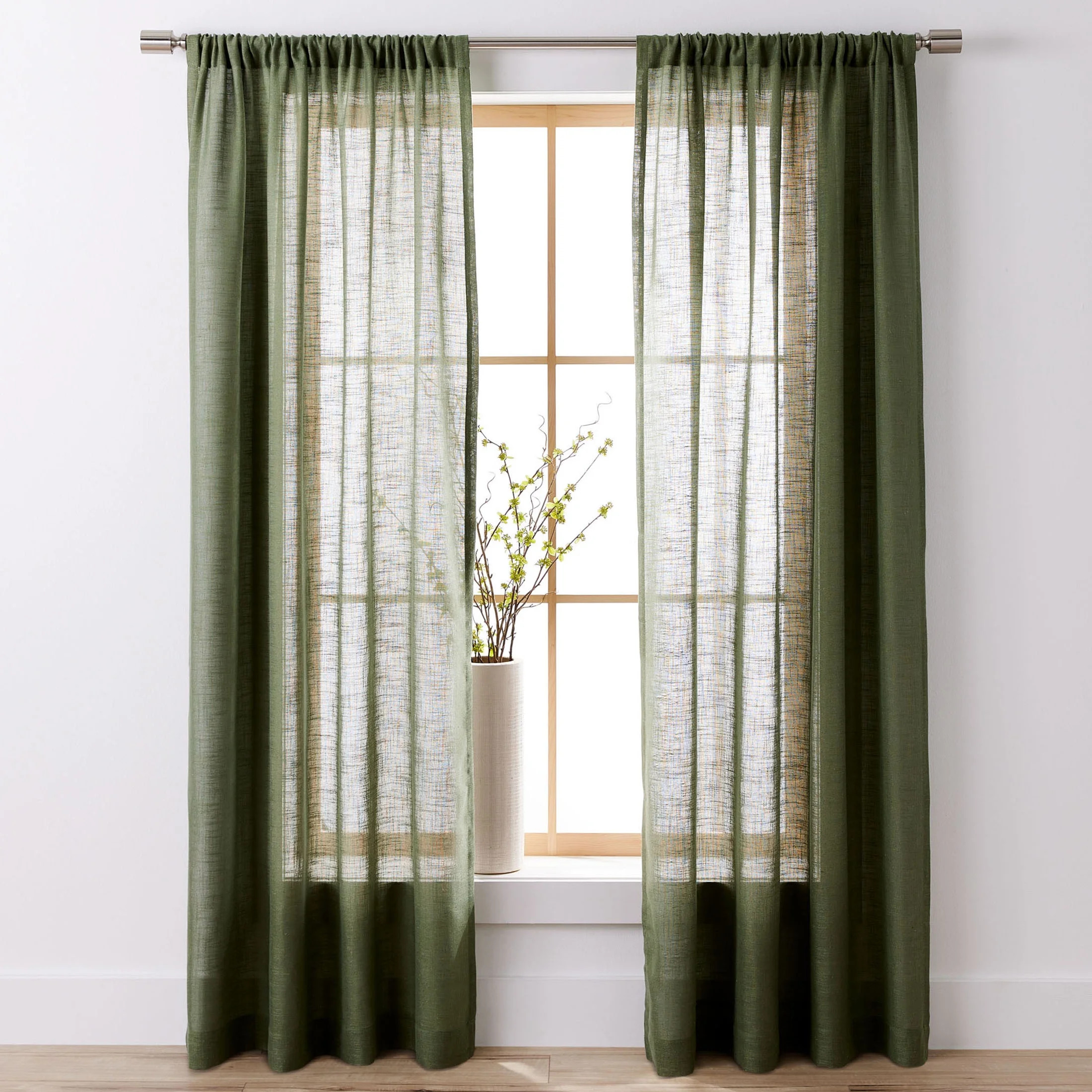 Better Homes & Gardens Light Filtering Linen Blend Rod Pocket Curtain, Single Panel, Dark Cilantr... | Walmart (US)