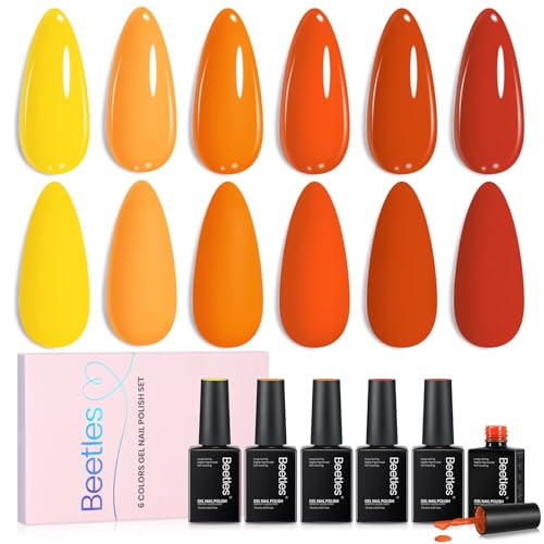 beetles Orange Gel Polish Set - 6 Colors Red Yellow Orange Gel Nail Polish Set Twilight Warmth Collection Uv Gel Nail Art Manicure Gift for Women | Amazon (US)