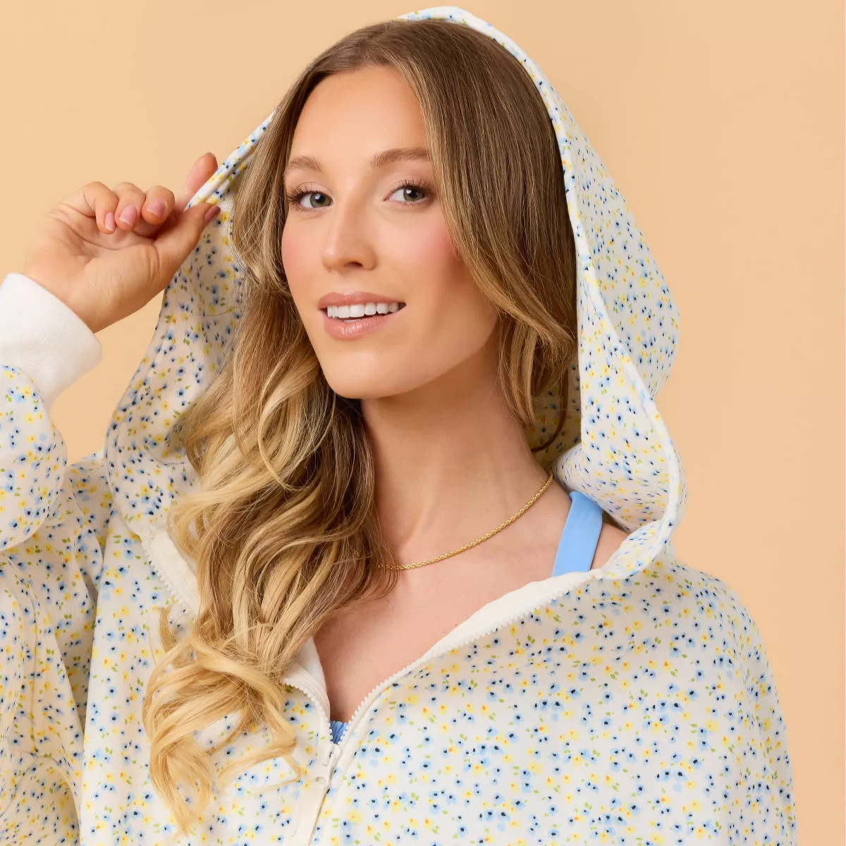 Blogilates Women's Mommy & Me Marshmallow Full Zip Hooded Sweatshirt - White Floral Print M | Target