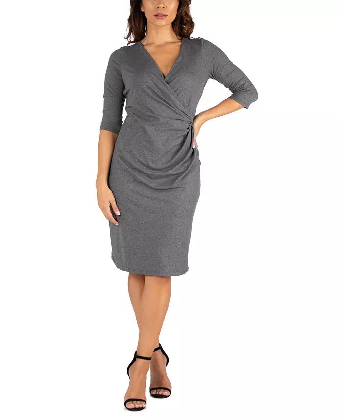 Women's Three Quarter Sleeve Knee Length Wrap Dress | Macy's