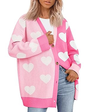 Saodimallsu Womens Heart Cardigan Sweaters Valentines Oversized Winter Color Block Button Up Cute... | Amazon (US)